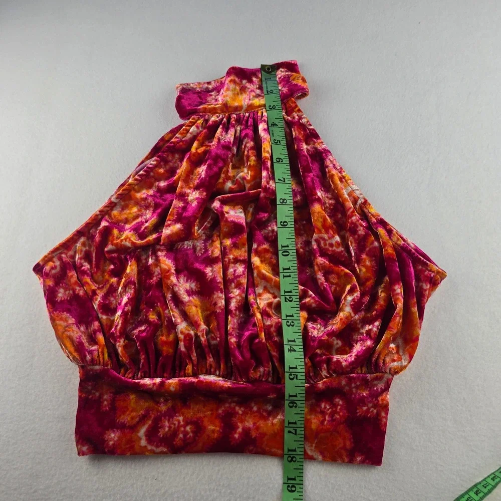 Free People -1853 Take A Break‎ Velvet Floral Orange Halter Top Blouse XS